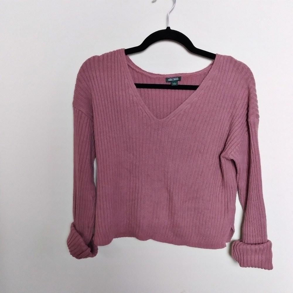 Wild Fable Pink Ribbed V Neck Cropped Sweater Size Large
